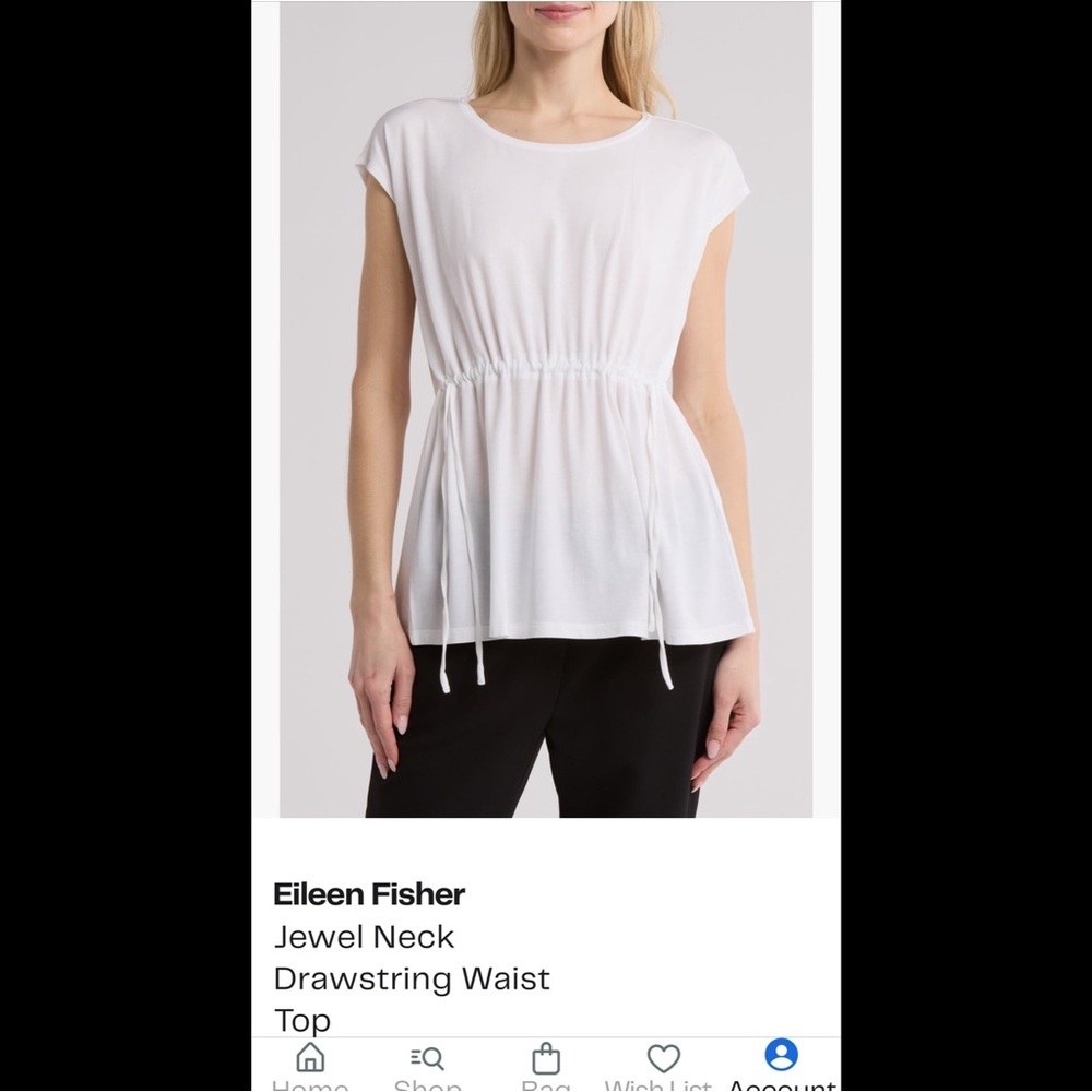 Eileen Fisher Cream Jewel Neck Drawstring waist Top